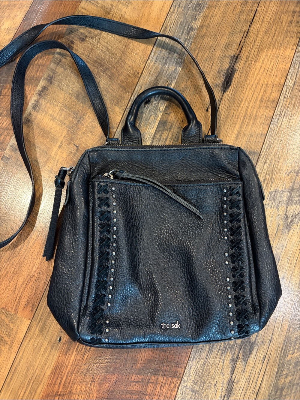 The Sak Black Pebbled Leather Convertible Crossbody/Backpack Bag